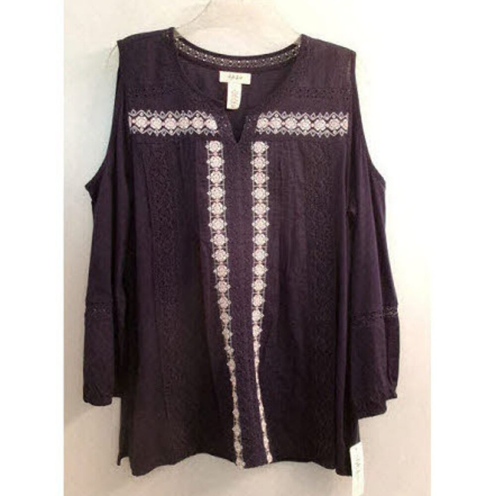 L ~ Style & Co ~ cold shoulder w/ embroidery & lace